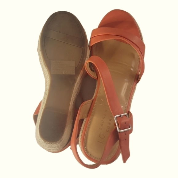 LC Lauren Conrad Strappy Wedge Heels Espadrilles Spearmint Coral Sandals Sz 10 - Picture 3 of 11